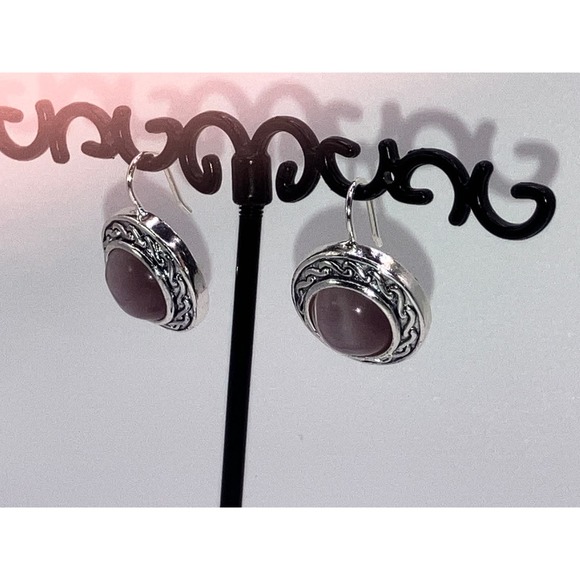 Roman Lavender Mother of Pearl Celtic Snake Silver-Tone Design Earrings Vintage! - Picture 2 of 9